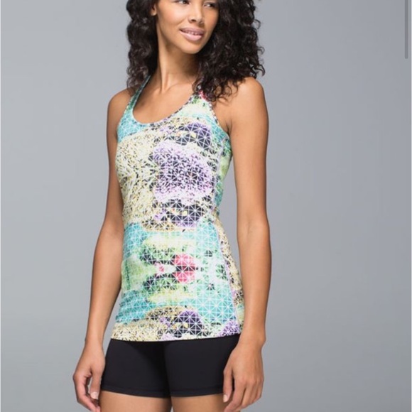 🍋LULULEMON COOL RACERBACK TANK-PARADISE GRID VERY GREEN MULTI-4🍋 - Picture 1 of 14